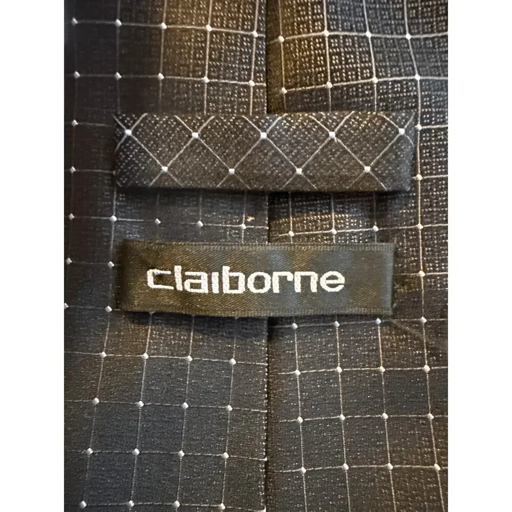 Claiborne 100% Handmade Silk‎ Tie, Black on Black with White Accents